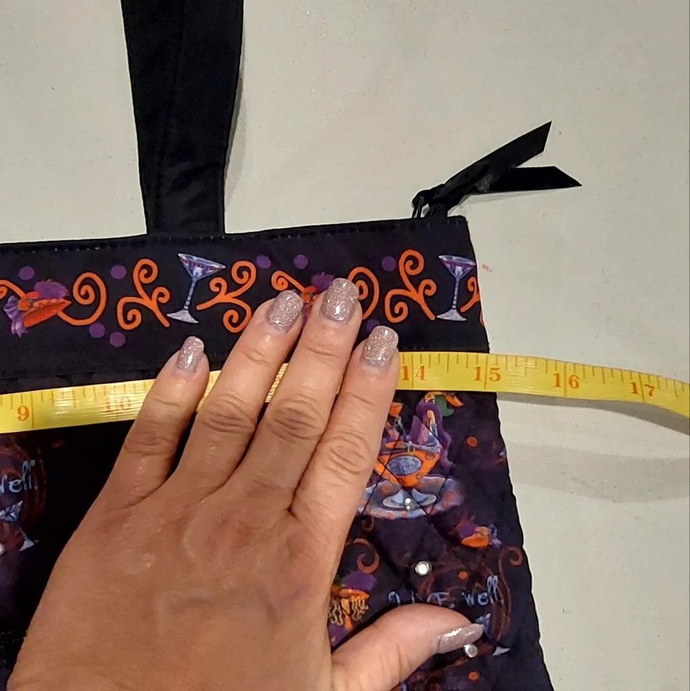 The Bradford Exchange Totes with Tude Quilted Black Purple Wine Glasses Tote Bag